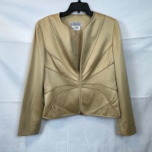 CARLISLE Womens Beige Textured Ruched Front Collarless Blazer Jacket Size 12